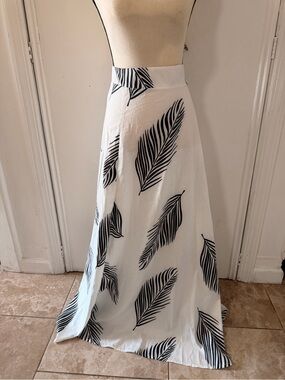 White Maxi Skirt with Black Leaf Print